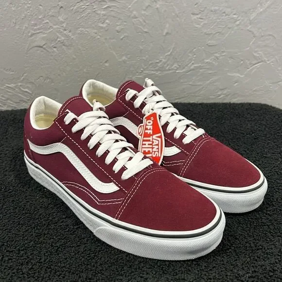 🔥🔥 VANS OLD SKOOL Burgundy Suede Lace-Up Skateboard Sneakers Men Sz 9 - NEW